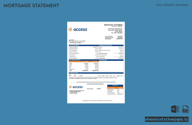 Nigeria Access Bank Hypothekenabrechnung Word- und PDF-Beispielvorschau